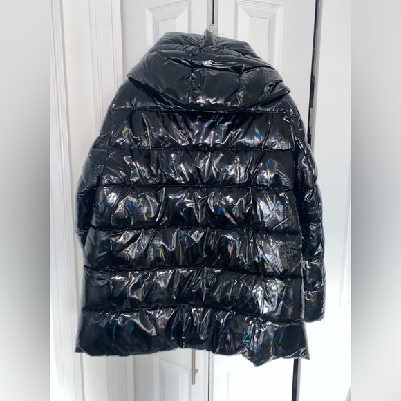 $320 DKNY Women's Water Resistant Patent Leather Glossy Puffer Jacket Black L - Picture 7 of 11